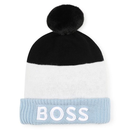 BOSS KIDSWEAR Bommelmütze BOSS Baby warme Mütze hellblau weiß schwarz mit Logo und Bommel Logo mehr BOSS KIDSWEAR Bommelmütze BOSS Baby warme Mütze hellblau weiß schwarz mit Logo und Bommel Logo mehr