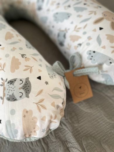 LOOLAY Stillkissen Waffelpique Seitenschläferkissen XXL Schwangerschaftskissen 170 cm Stillkissen + Bezug (Reißverschluss); Attmungsaktive WAFFEL + GLATT Baumwolle WEICH Stillkissen MUSTERN: HASE Beige/ GRAU, MINZE, WEIß, ROS Osterangebot