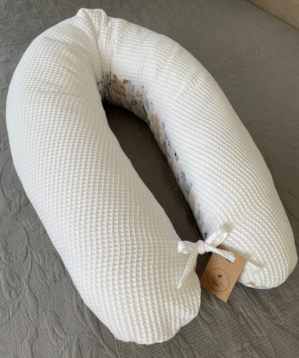 LOOLAY Stillkissen Waffelpique Seitenschläferkissen XXL Schwangerschaftskissen 170 cm Stillkissen + Bezug (Reißverschluss); Attmungsaktive WAFFEL + GLATT Baumwolle WEICH Stillkissen MUSTERN: HASE Beige/ GRAU, MINZE, WEIß, ROS Osterangebot