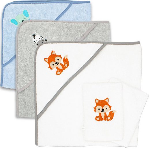 BABYKAJO Kapuzenhandtuch Frottee (1, 1-St), Kuschliges Baby Handtuch mit Waschlappen mehr Fabrikpreis