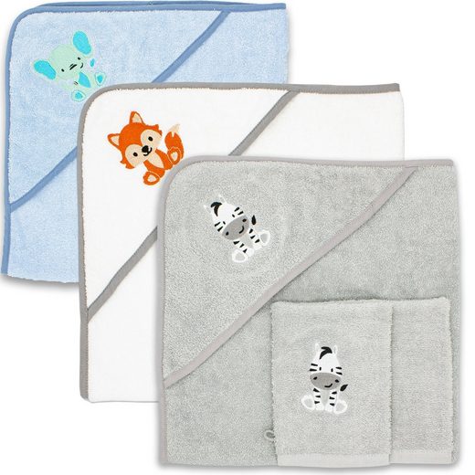 BABYKAJO Kapuzenhandtuch Frottee (1, 1-St), Kuschliges Baby Handtuch mit Waschlappen mehr Fabrikpreis