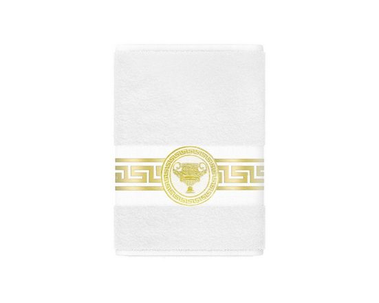 BELLE ARTI Handtücher Gästehandtücher Badetücher Duschtücher Saunatücher Mäander Amphore Set (1-St), schwarz weiss, gold hochwertig eingestickt Baumwolle weich saugstark mehr Black Friday Preise