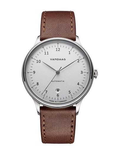 VANDAAG Automatikuhr Primus Automatik Stahl-Silber Made in Germany, Saphirglas, 5 Bar wasserdicht, deutsches Leder mehr Wochenangebot