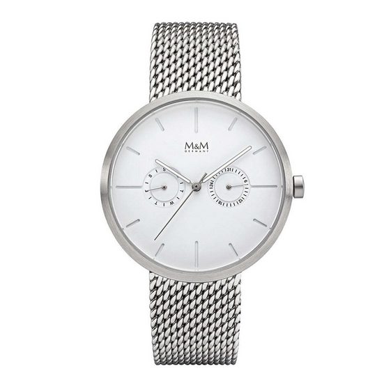 M&M Quarzuhr Herrenuhr mit Datum und Metallband silber Two Eye (1-tlg), Analoguhr mit Edelstahlarmband, Designer Uhr, deutsche Manufaktur, inkl. edles Etui mehr Vierteljährliche Förderung