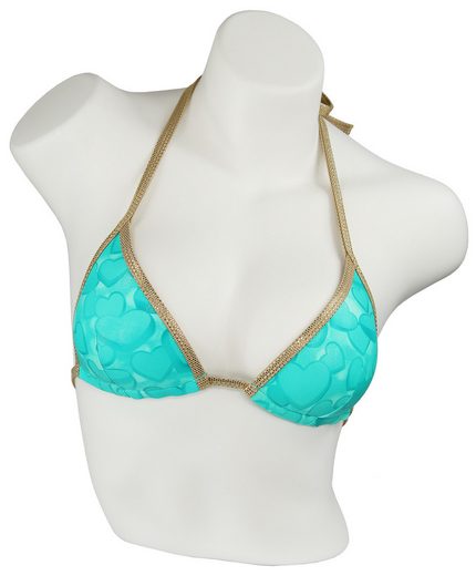 MISS BEACH Triangel-Bikini-Top wattiert Glanz-Optik mit Herz-Print, Vorgeformtes Bikini-Oberteil mehr Zeitlich begrenztes Angebot