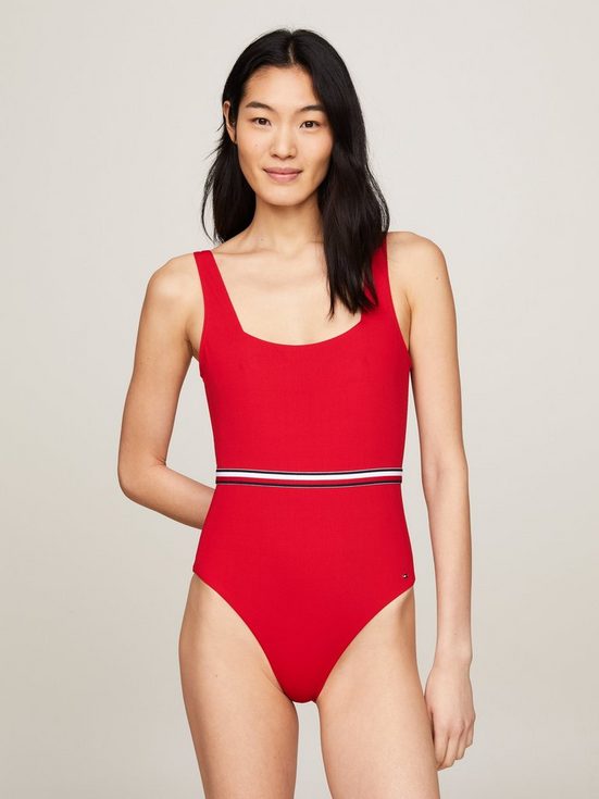 TOMMY HILFIGER SWIMWEAR Badeanzug SQUARE NECK ONE PIECE mit Logo-Stretchband mehr Zeitbegrenzte Promotion