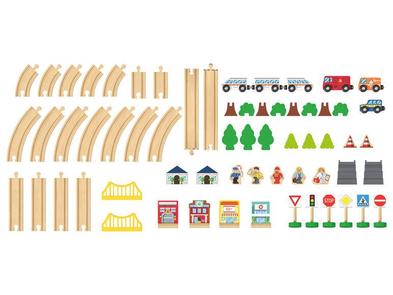 Playtive Holzeisenbahn-Set Stadt / Bauernhof, 57-teilig Blitzangebot