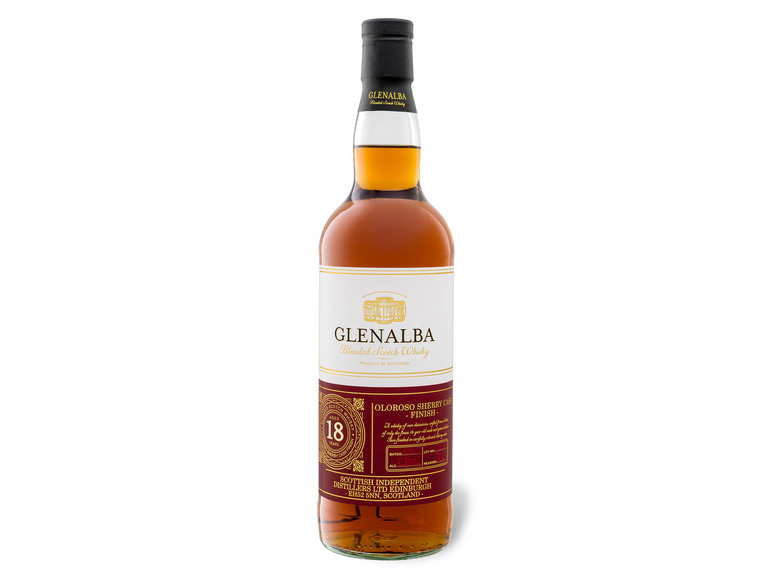 Glenalba Blended Scotch Whisky 18 Jahre Sherry Cask Finish mit Geschenkbox 41,4% Vol Letzte 2 Tage