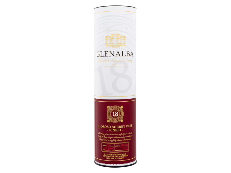 Glenalba Blended Scotch Whisky 18 Jahre Sherry Cask Finish mit Geschenkbox 41,4% Vol Letzte 2 Tage