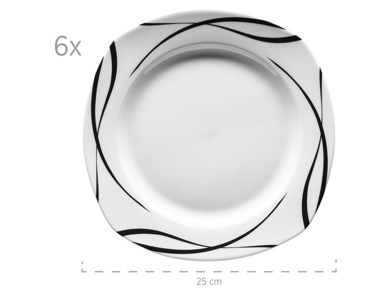 MÄSER Serie Oslo, 12-teiliges Teller-Set, klassisch, zeitlos, elegant, Porzellan, schwarz-weiß zollfrei