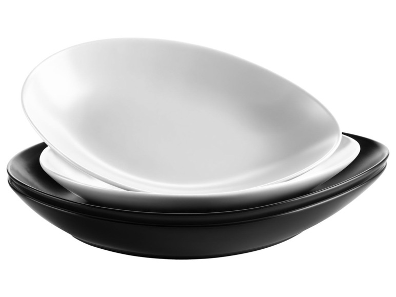 MÄSER Serie Glendale, Beilagenschalen Set 4-teilig, große flache Servierschalen in zwei Größen, matt lasiert, Keramik, Schwarz / Weiß Limitierter Zeitrabatt