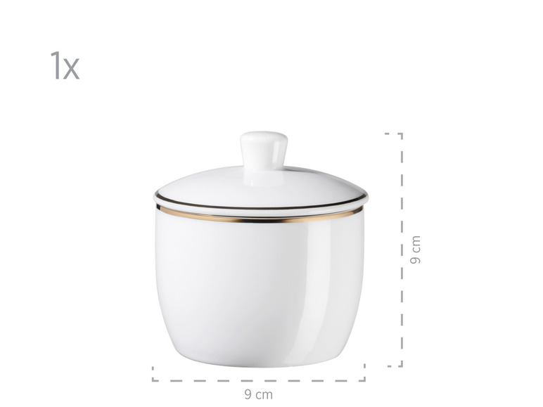 MÄSER Serie Professional Dining, Zubehör Set aus Müslischalen, Eierbechern, Schüsseln, Zuckerdose, Milchkännchen, Dipschälchen und Servierplatten, 24-teilig, Weiß mit Goldrand Vatertagsangebot