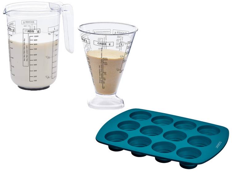 Coox Silikon-Muffinform + ERNESTO® Messbecher-Set, 2-teilig Saisonschlussverkauf