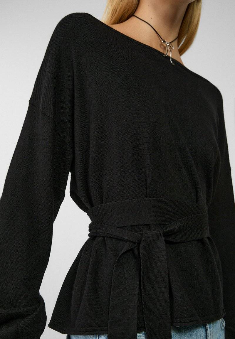 Stradivarius Stradivarius BOAT NECK - Jumper - black Fabrik Onlineshop