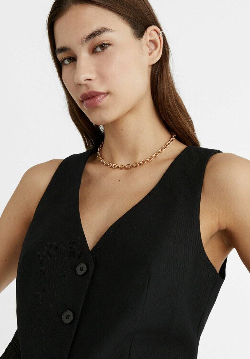 Stradivarius Stradivarius SHORT BUTTONED - Waistcoat - black Online Shopping