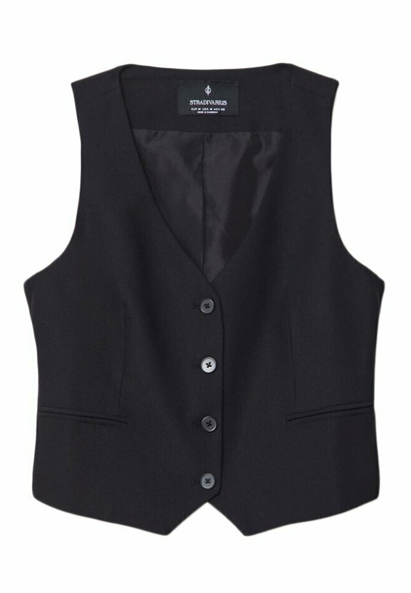 Stradivarius Stradivarius SHORT BUTTONED - Waistcoat - black Online Shopping