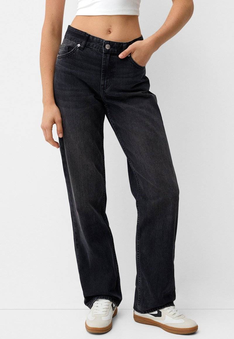 Bershka Bershka Straight leg jeans - dark grey Schlussverkauf