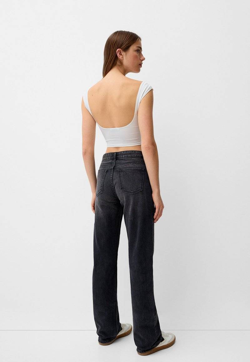 Bershka Bershka Straight leg jeans - dark grey Schlussverkauf