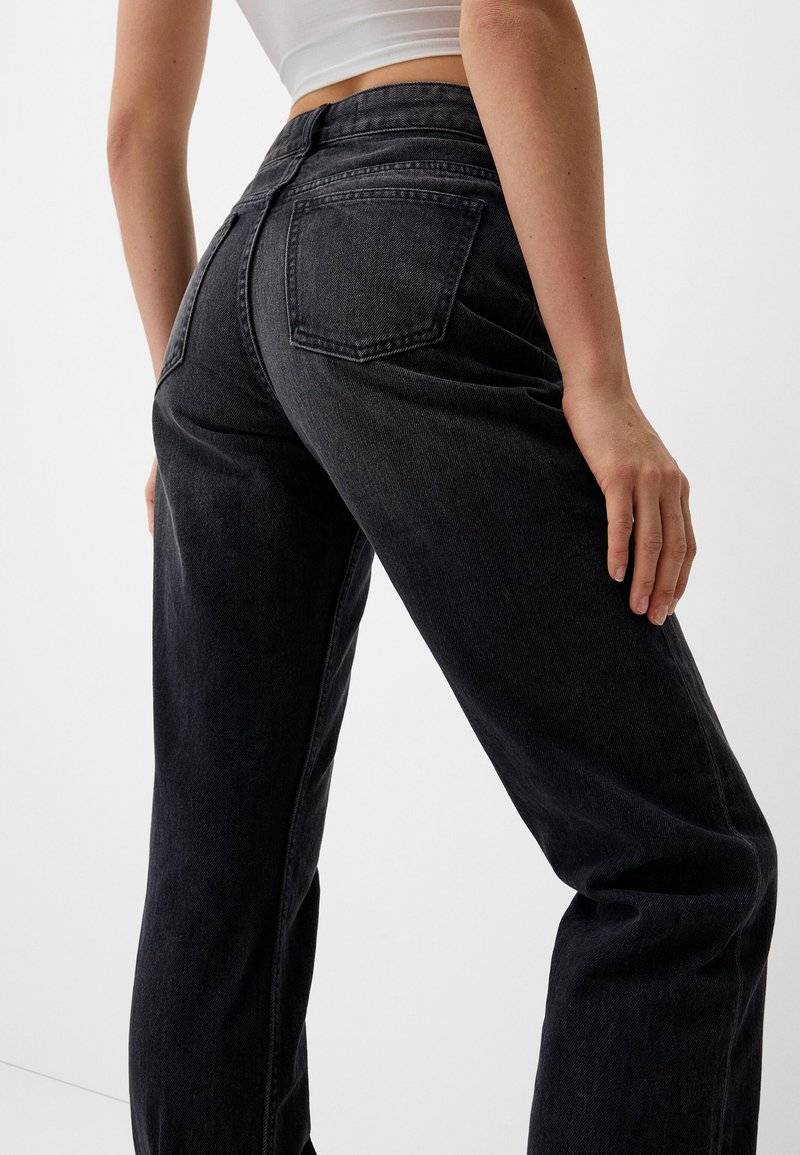 Bershka Bershka Straight leg jeans - dark grey Schlussverkauf