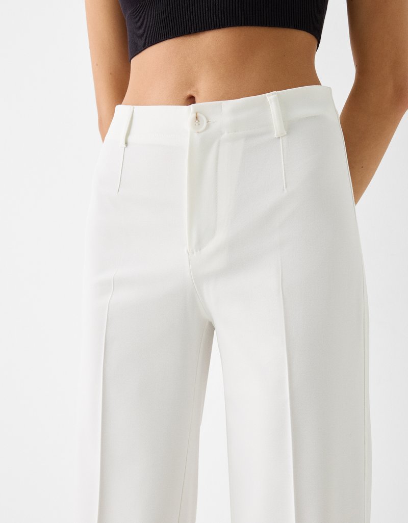 Bershka Bershka WIDE TAILORED - Trousers - white Fabrikverkauf