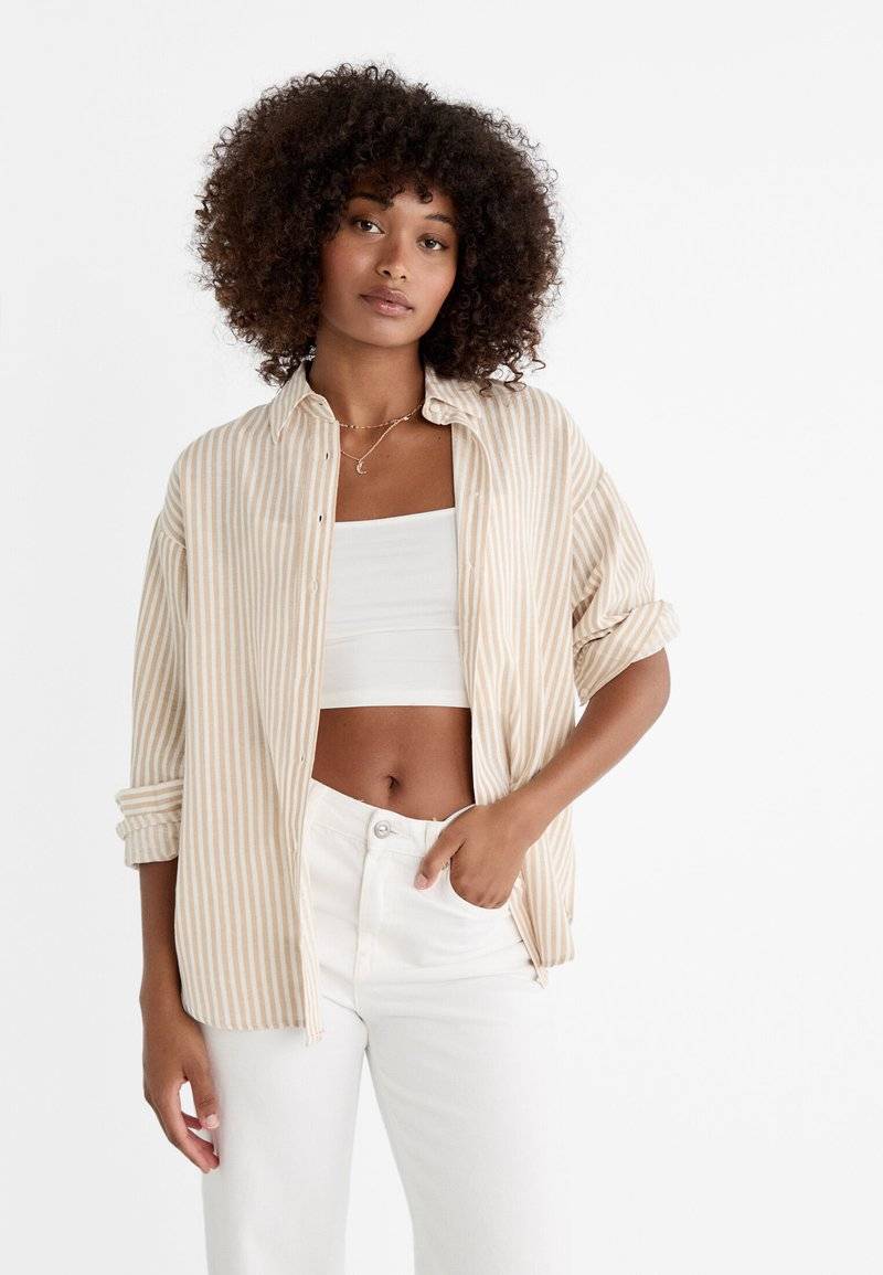 Stradivarius Stradivarius STRIPED - Button-down blouse - stone Großer Ausverkauf