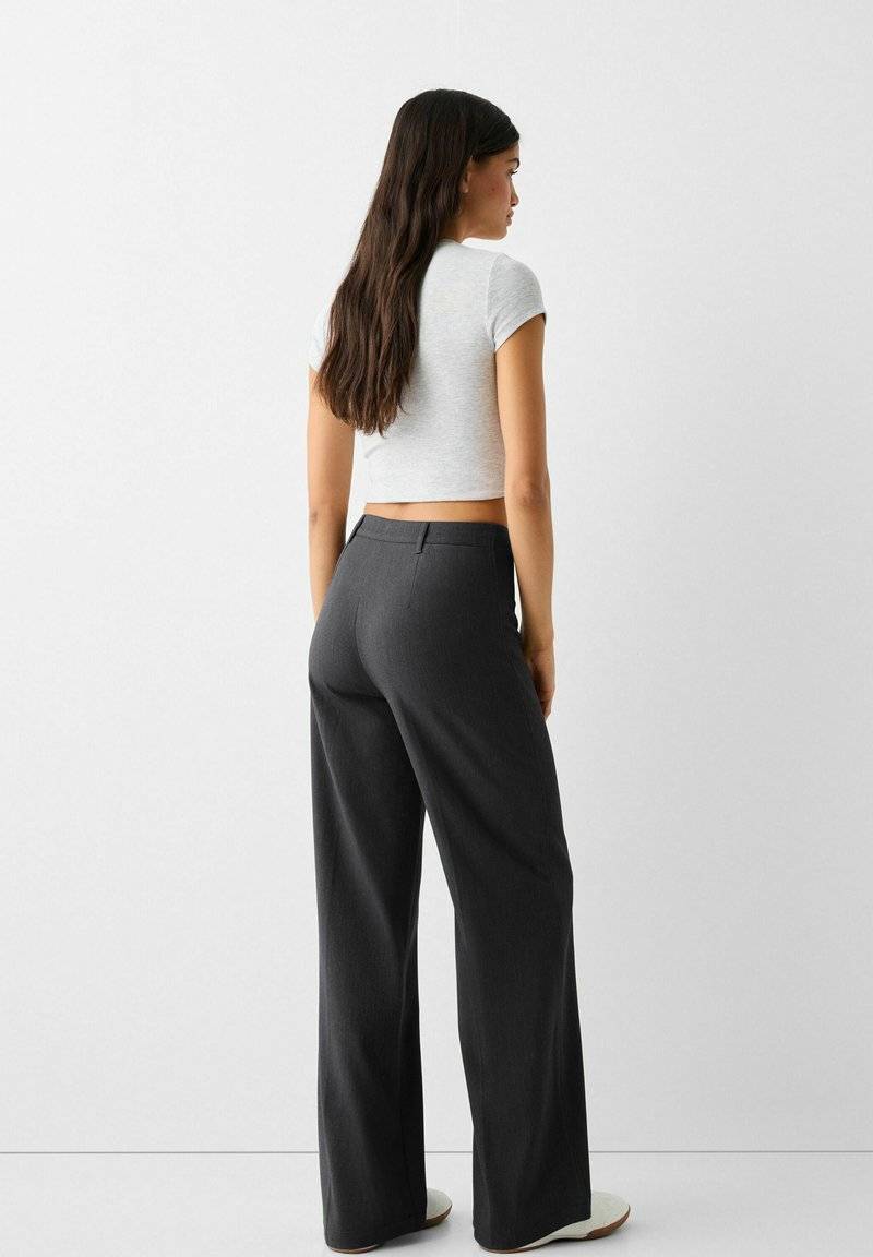 Bershka Bershka WIDE TAILORED - Trousers - mottled dark grey Begrenztes Angebot
