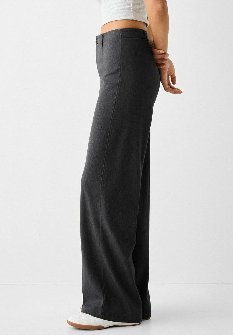 Bershka Bershka WIDE TAILORED - Trousers - mottled dark grey Begrenztes Angebot