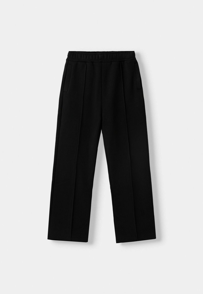 Bershka Bershka WIDE - Tracksuit bottoms - black Saisonschlussverkauf