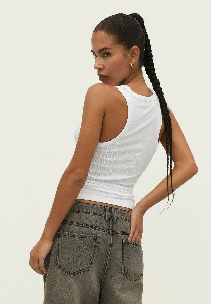 Stradivarius Stradivarius RACERBACK - Top - white denim Osterangebot