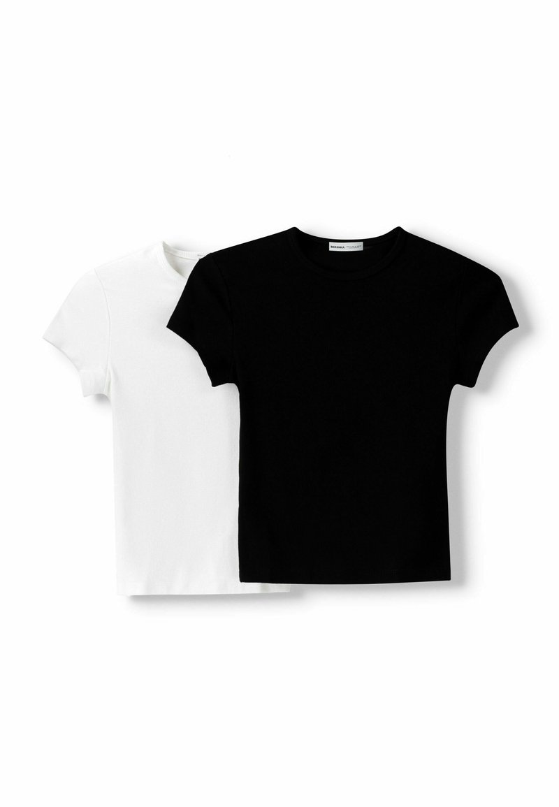 Bershka Bershka SHORT SLEEVE ROUND NECK 2 PACK - Basic T-shirt - black Top Angebot