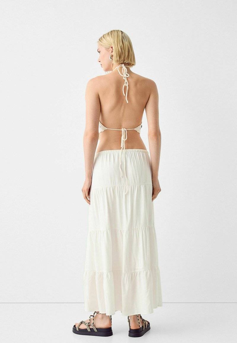Bershka Bershka ELASTICATED - Maxi skirt - white Fabrik Onlineshop