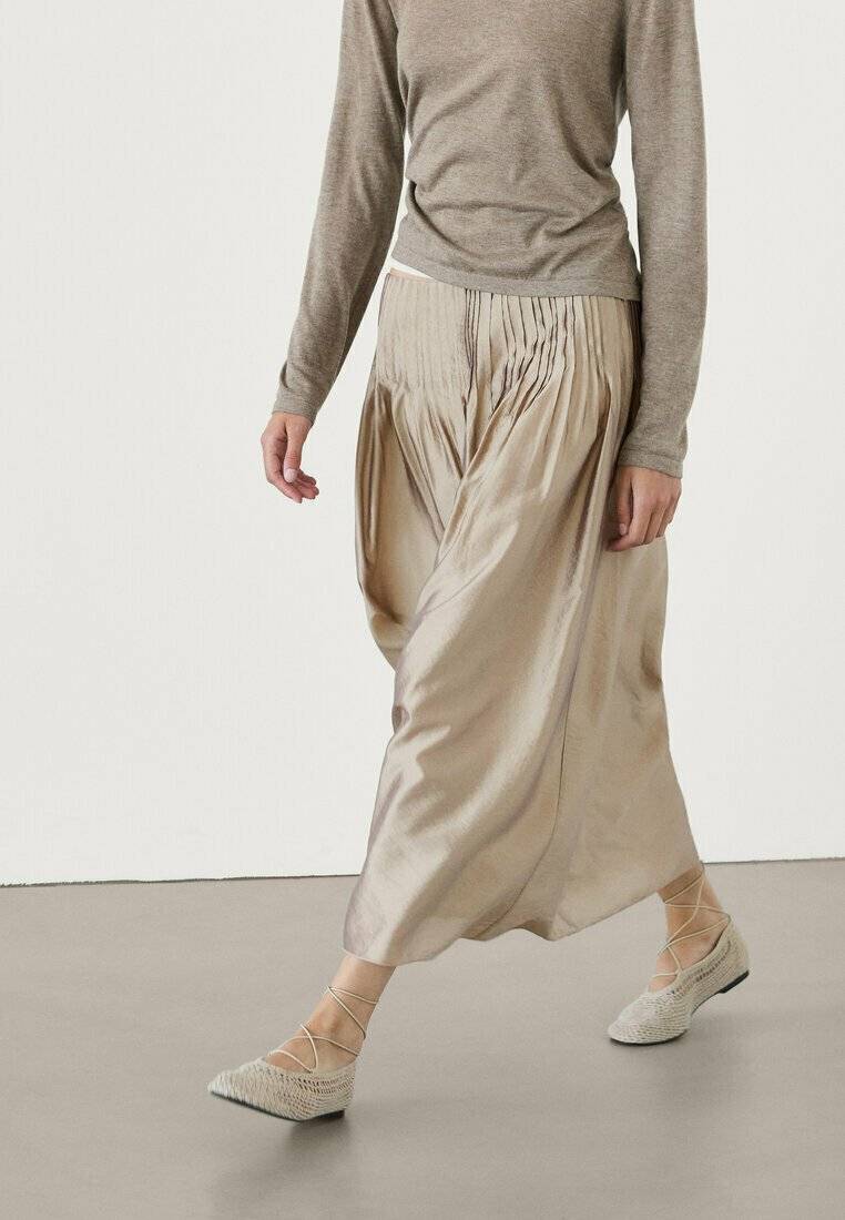 Massimo Dutti Massimo Dutti Pleated skirt - beige Großer Ausverkauf