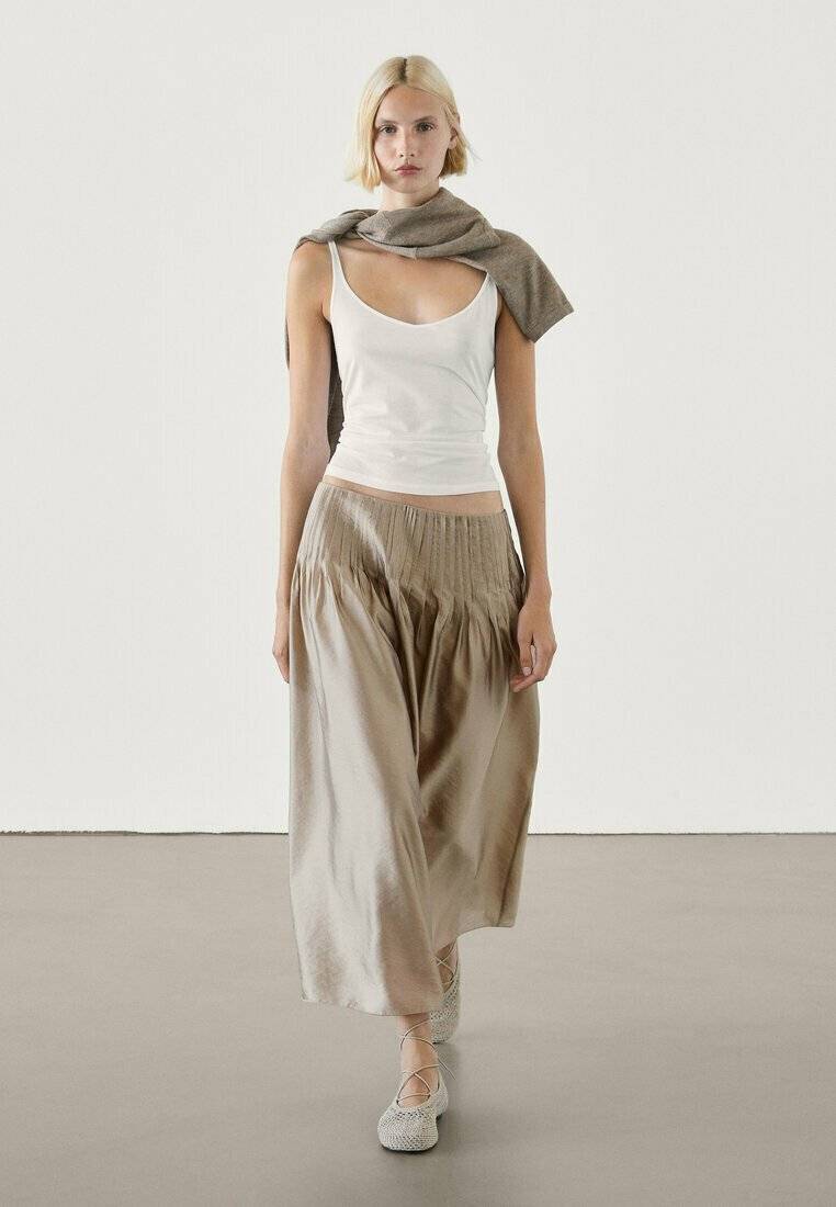 Massimo Dutti Massimo Dutti Pleated skirt - beige Großer Ausverkauf