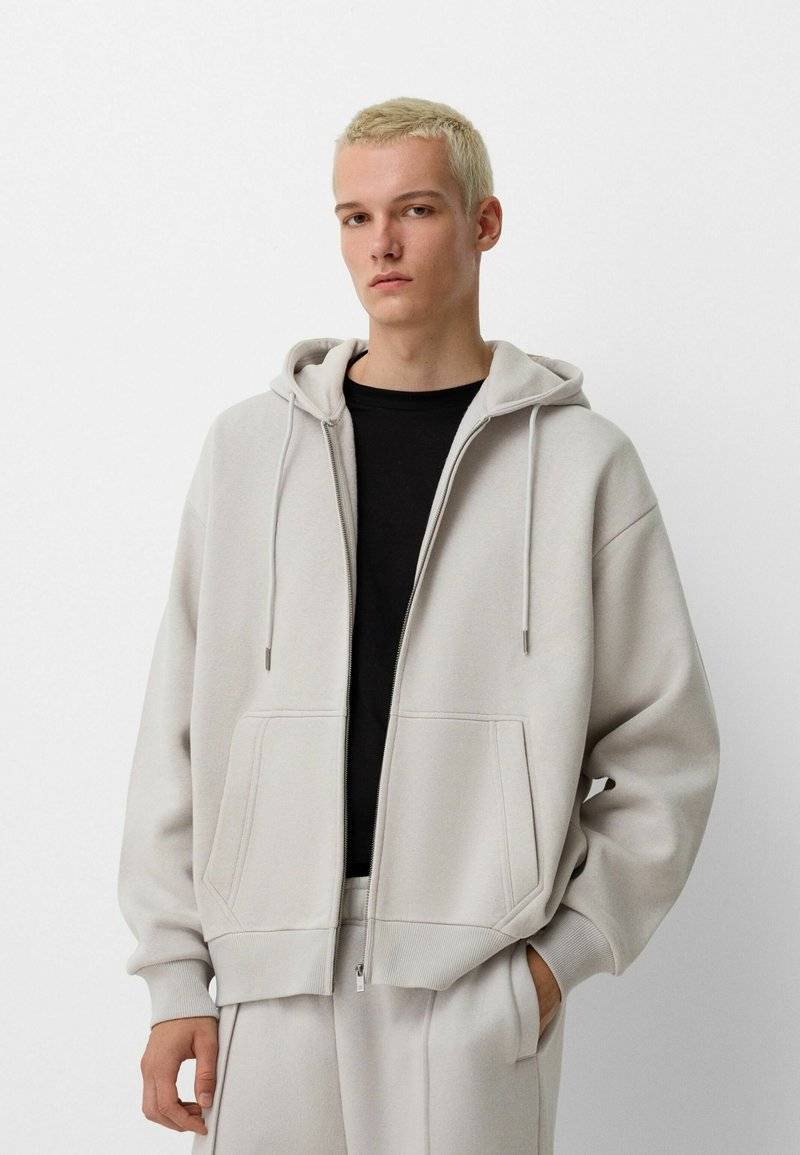 Bershka Bershka SET Zip-Up Sweatshirt + WIDE LEG - Tracksuit - white Tiefpreis