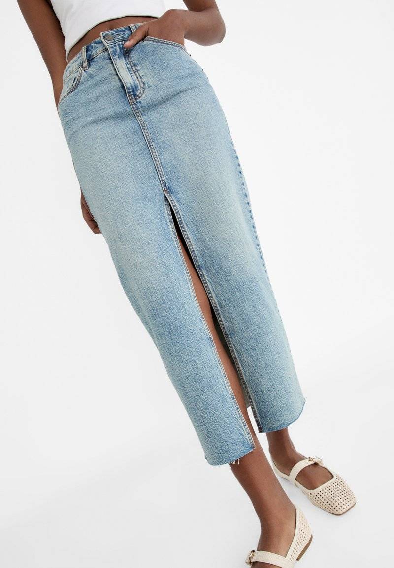 Stradivarius Stradivarius IM COMFORT-FIT - Maxi skirt - stone blue denim Riesige Rabatte