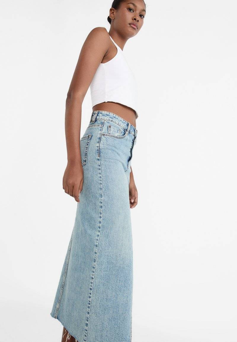Stradivarius Stradivarius IM COMFORT-FIT - Maxi skirt - stone blue denim Riesige Rabatte