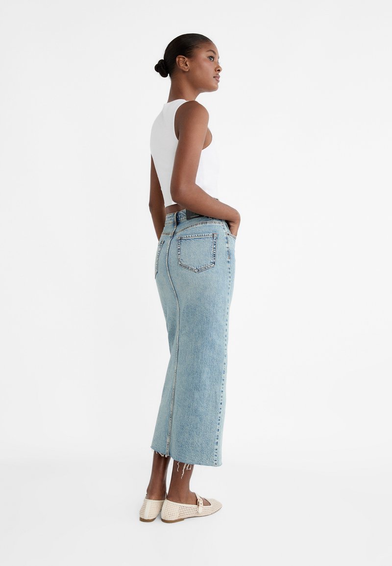 Stradivarius Stradivarius IM COMFORT-FIT - Maxi skirt - stone blue denim Riesige Rabatte