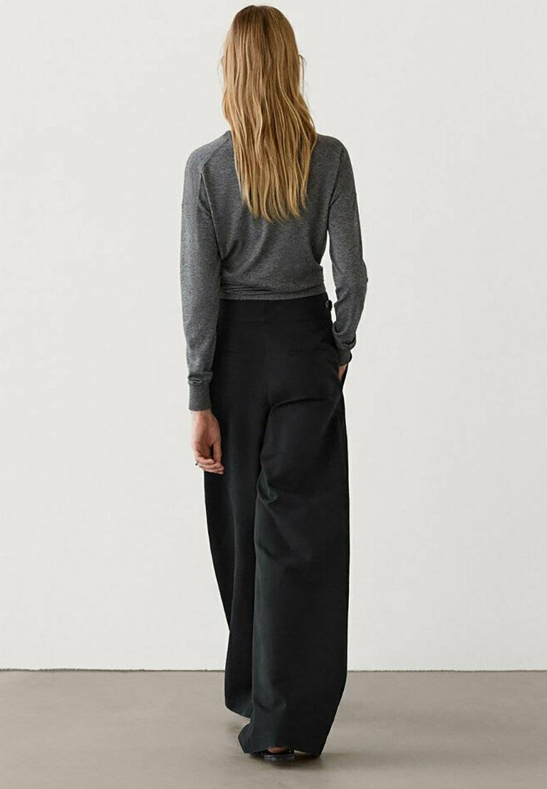 Massimo Dutti Massimo Dutti WIDE-LEG - Trousers - black Kostenloser Versand international