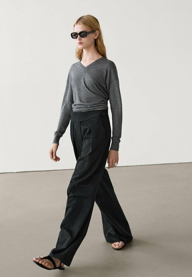 Massimo Dutti Massimo Dutti WIDE-LEG - Trousers - black Kostenloser Versand international