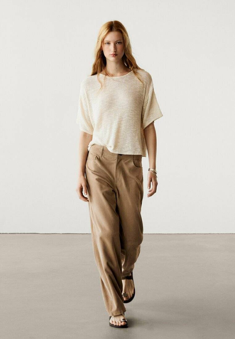 Massimo Dutti Massimo Dutti TEXTURED - Basic T-shirt - beige Neueste Stile