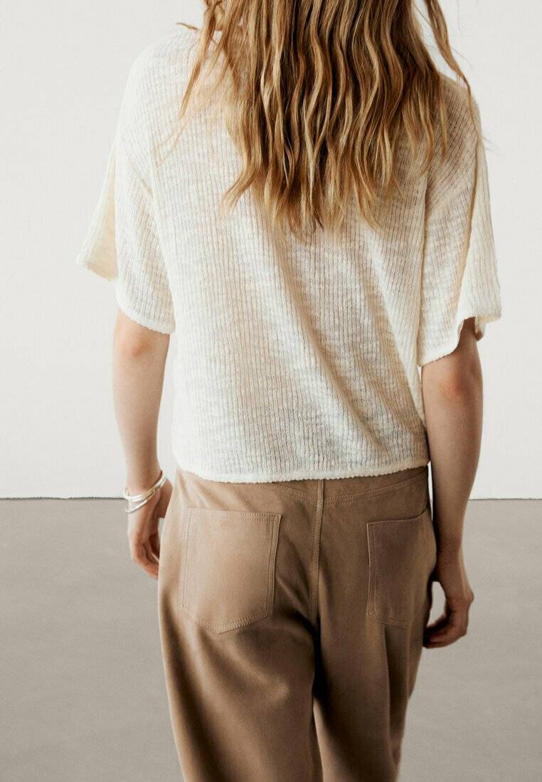 Massimo Dutti Massimo Dutti TEXTURED - Basic T-shirt - beige Neueste Stile