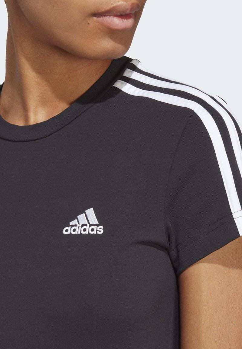 adidas Sportswear adidas Sportswear ESSENTIALS 3-STRIPES SINGLE FITTED - Jersey dress - black white Fabrik Onlineshop