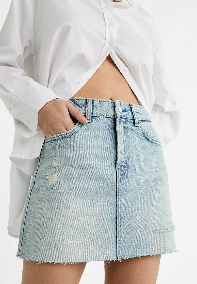 Stradivarius Stradivarius A-line skirt - light blue denim Vatertagsangebot