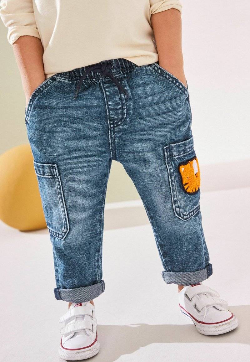 Next Next UTILITY - Relaxed fit jeans - mid blue denim with tiger Blitzangebot