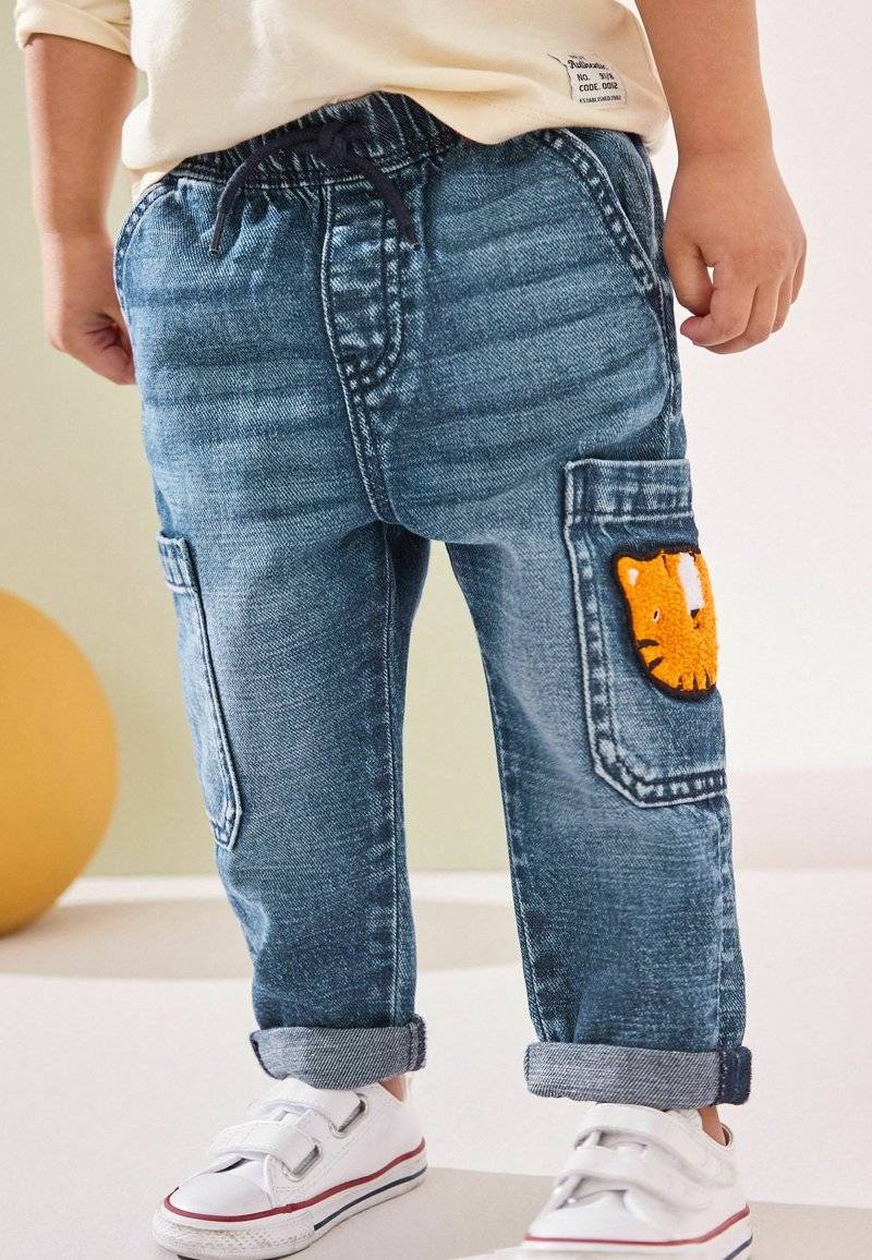 Next Next UTILITY - Relaxed fit jeans - mid blue denim with tiger Blitzangebot