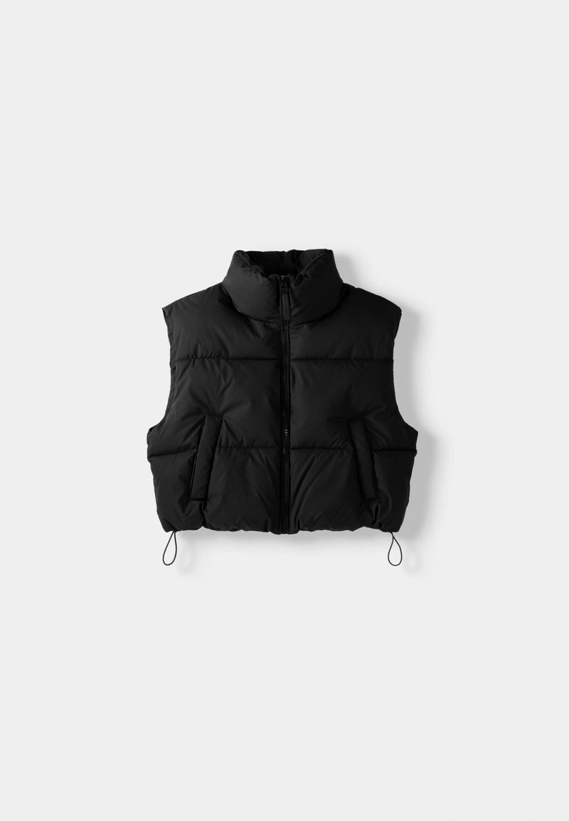 Bershka Bershka CROPPED PUFFER - Waistcoat - black denim Räumungsverkauf