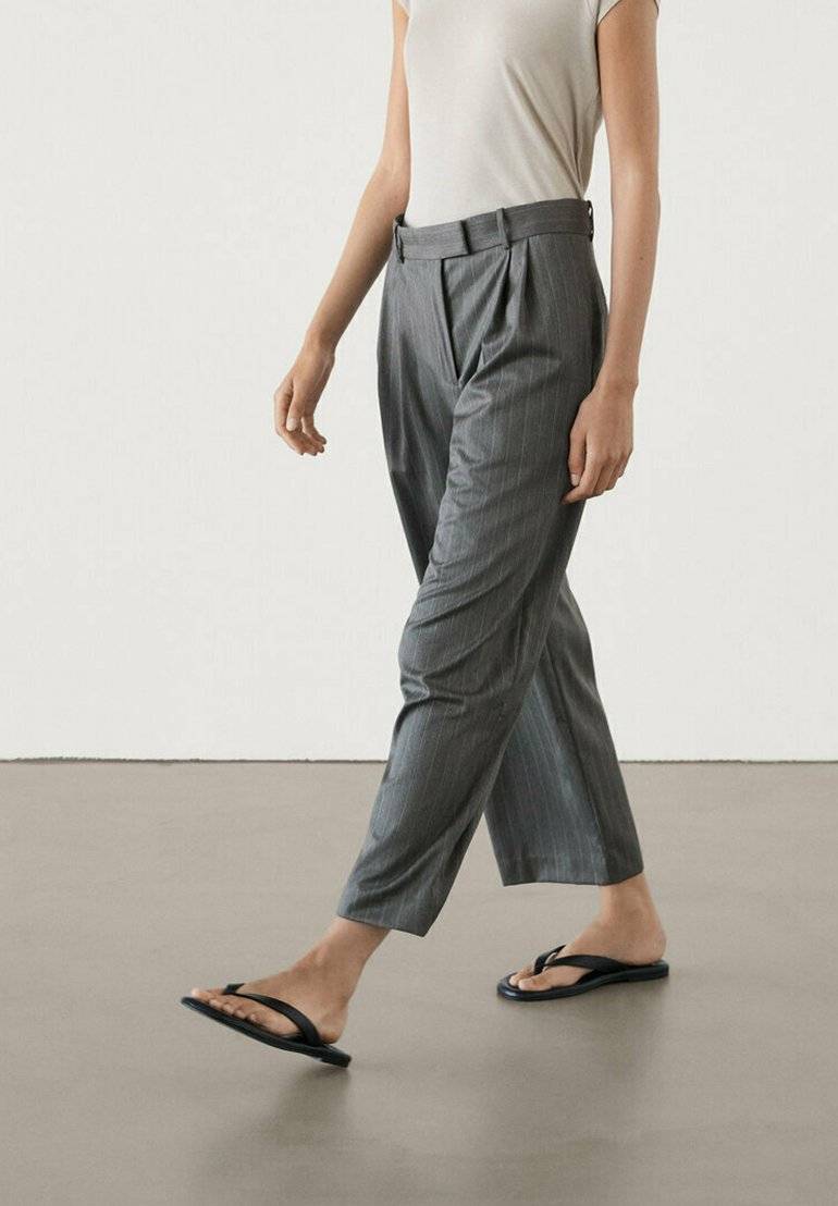 Massimo Dutti Massimo Dutti STRAIGHT-LEG STRIPE - Trousers - dark grey Super Sparpreis