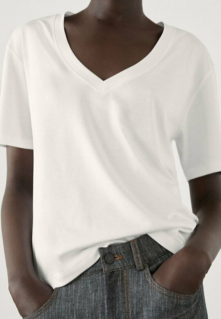 Massimo Dutti Massimo Dutti V-NECK - Basic T-shirt - white Clearance-Verkauf