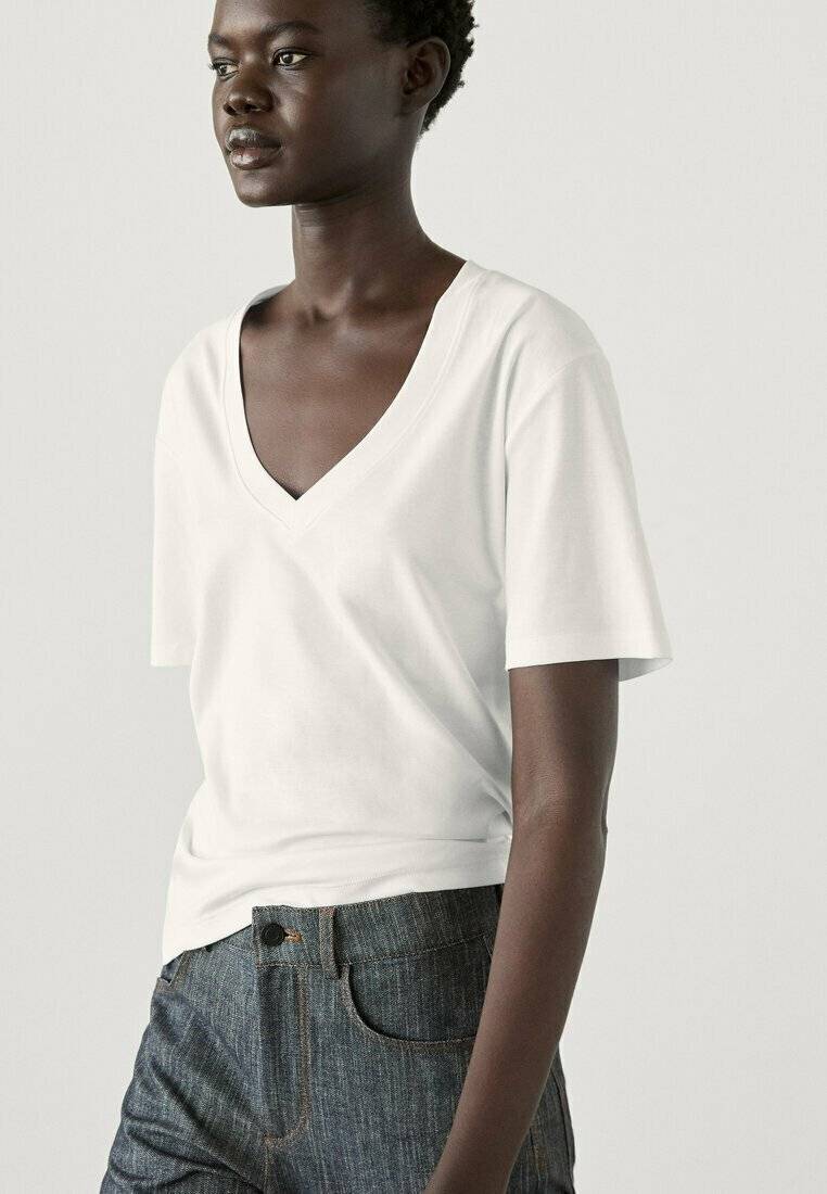 Massimo Dutti Massimo Dutti V-NECK - Basic T-shirt - white Clearance-Verkauf