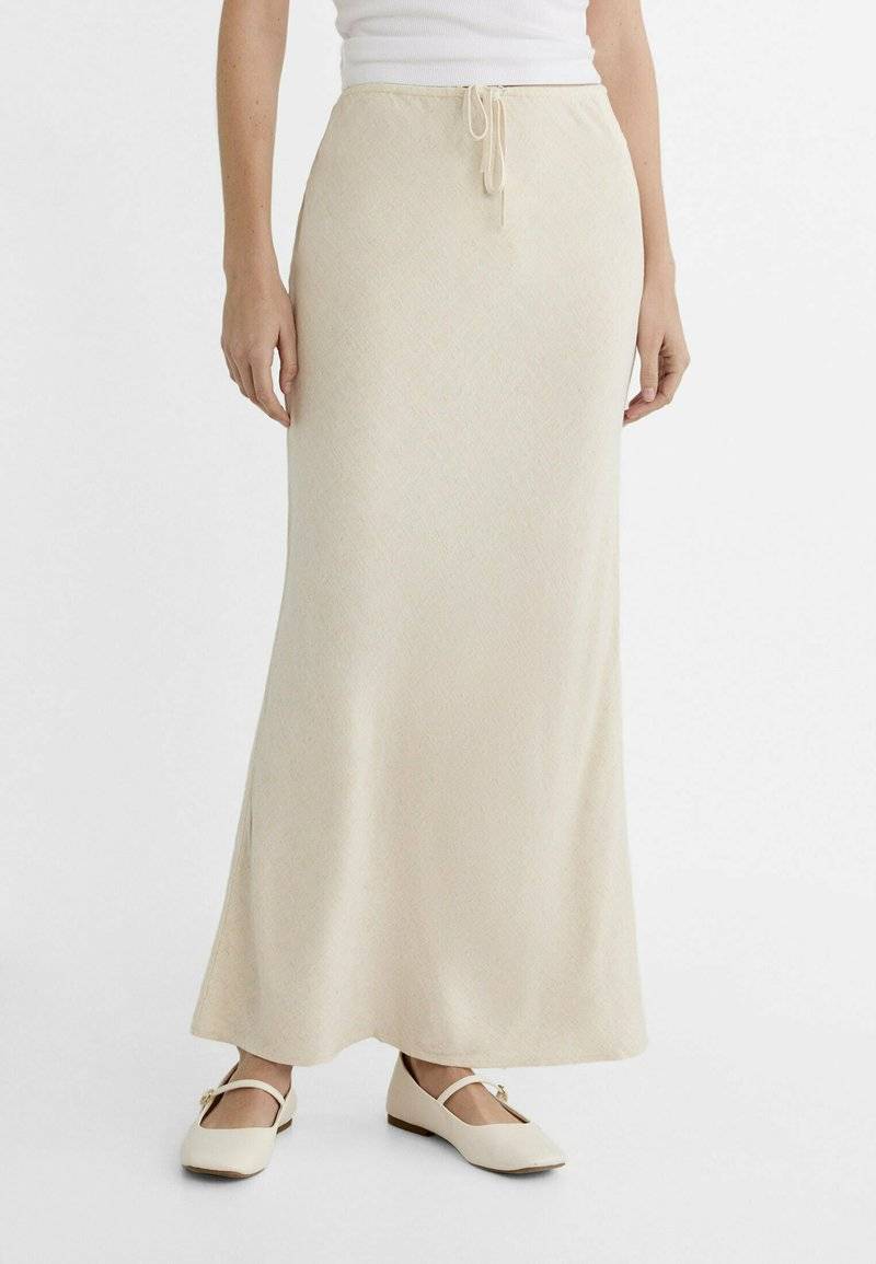 Stradivarius Stradivarius DRAWSTRING MIDI - Maxi skirt - stone